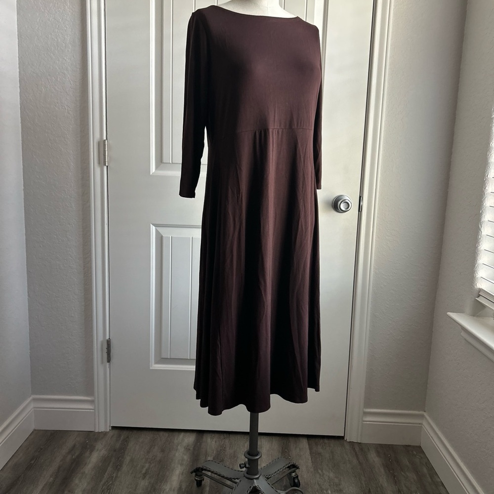 Eileen Fisher Rich Brown Long Sleeve Dress
